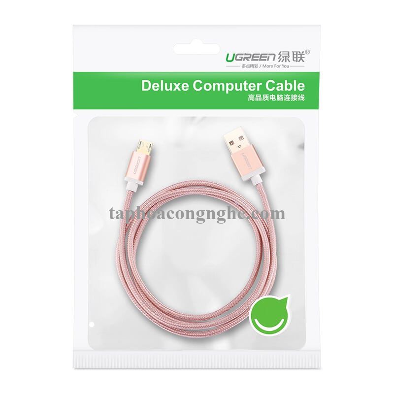 Ugreen 30664 0.5M màu Hồng Cáp sạc truyền dữ liệu USB 2.0 sang MICRO USB đầu mạ vàng US134 30030664